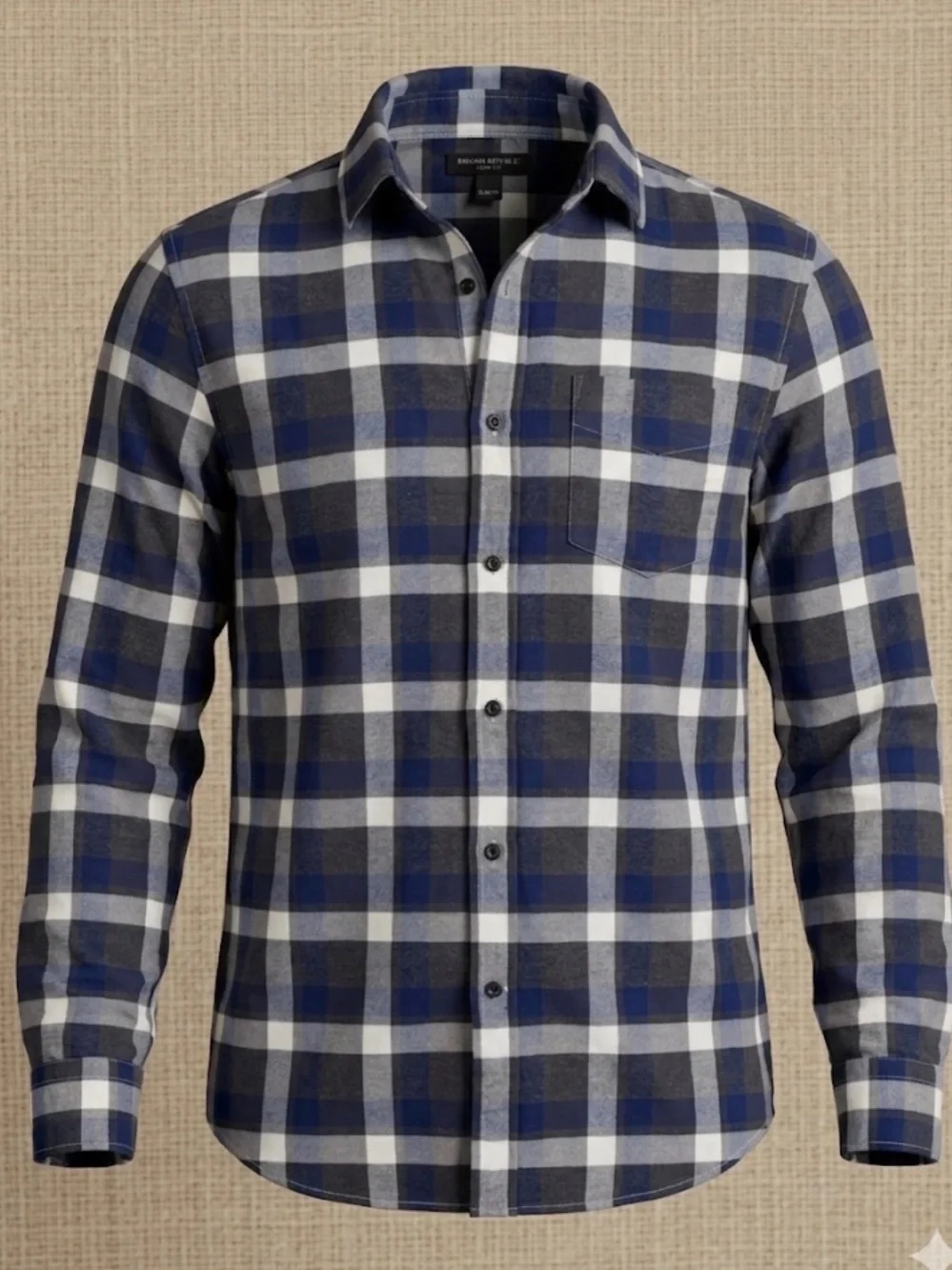 Banana Republic Luxe Flannel Slim Fit Shirt - Navy & Grey Plaid (Medium)